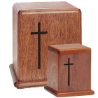 Mahogany Wood Urn with Cross