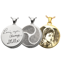 classic round charm personalized with handwriting, fingerprints or photo