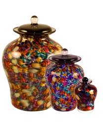 hand blown artisan glass cremation urns available in three sizes