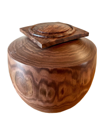 cherry wood urn with brass flower finial