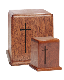 Mahogany Wood Urn with Cross