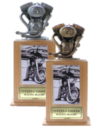 maple wood motorcycle engine urn in bronze 