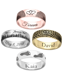 Personalized elegant ring in silver with fingerprint and gold with handprint