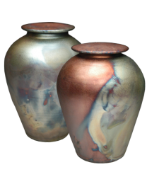 copper blue ceramic raku style urn